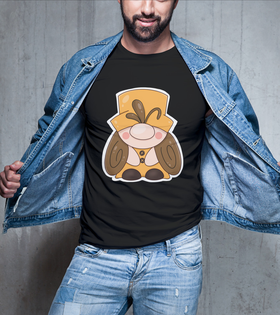 Gnome Vibes Whimsical Yellow Hat Brown Twirls T-Shirt