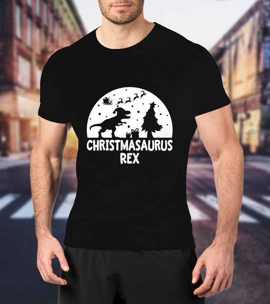 CHRISTMASAURUS REX Dinosaur Santa Sleigh Tree T-Shirt
