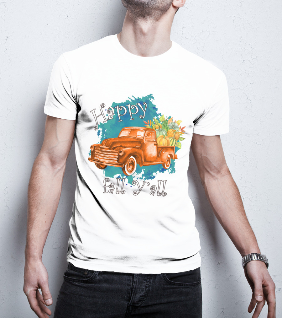 Happy Fall Y'all Rustic Truck With Pumpkins T-Shirt