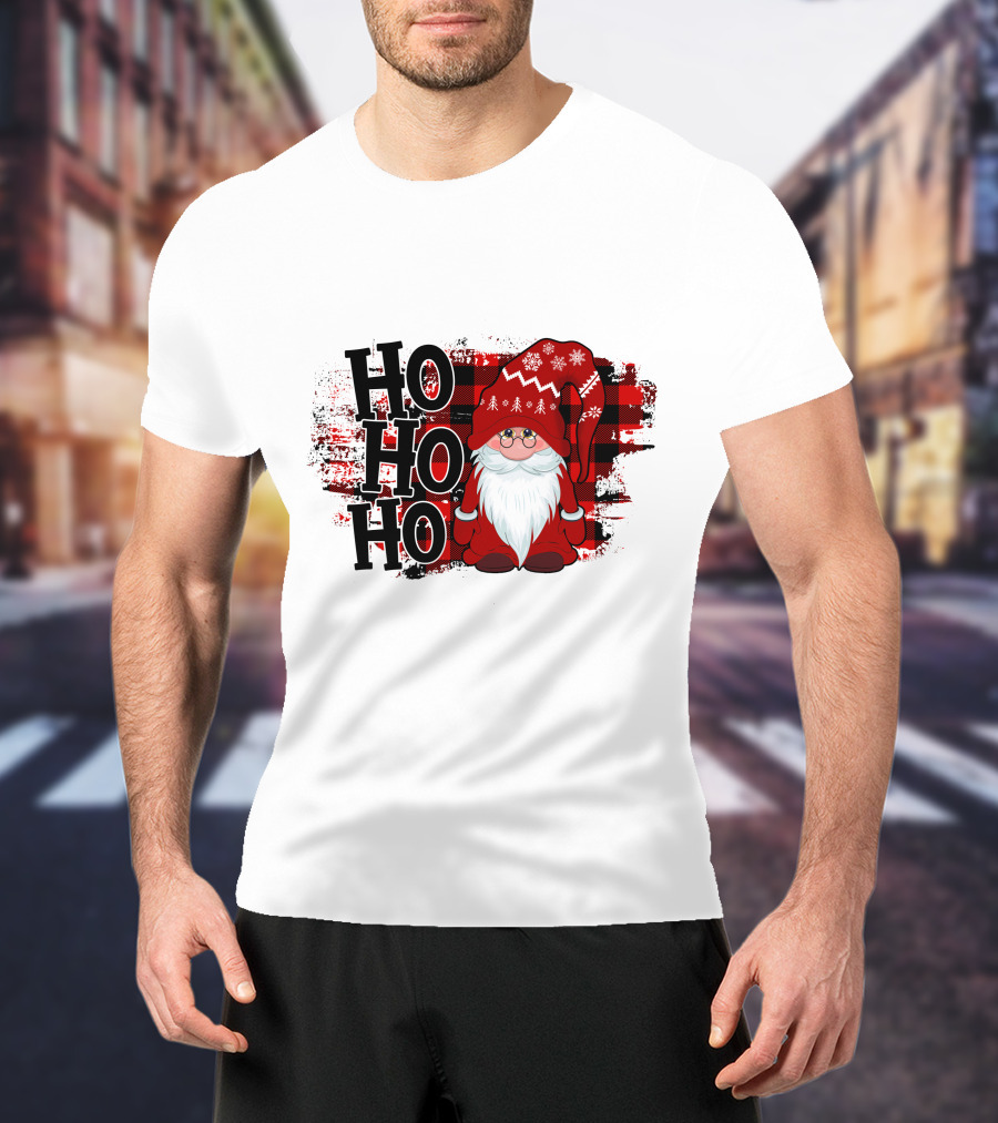 Ho Ho Ho Gnome Christmas Plaid Santa T-Shirt