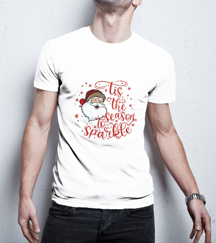 'Tis The Season To Sparkle Santa Hat Christmas Stars T-Shirt