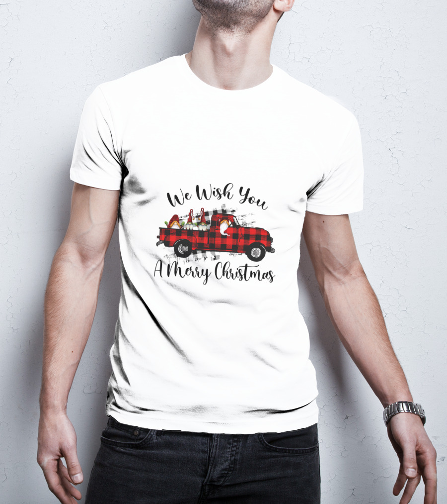 We Wish You A Merry Christmas Plaid Truck Holiday T-Shirt