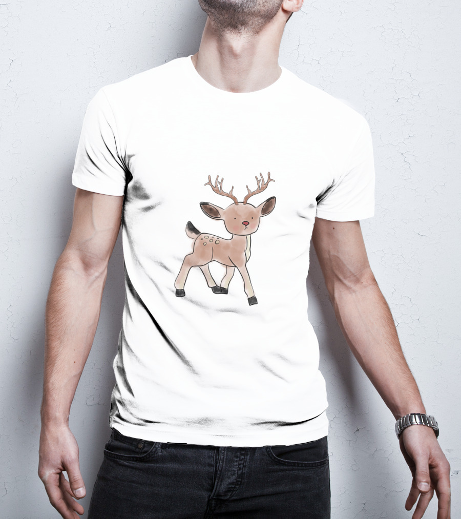 Xmas Baby Deer Sketch Antlers T-Shirt