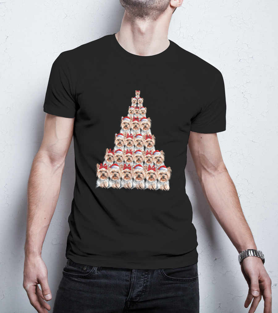 Christmas Yorkshire Terrier Santa Hat Tree T-Shirt