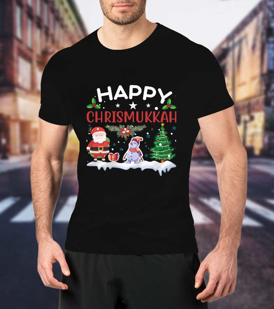 Happy Chrismukkah Santa Snowman Christmas Tree T-Shirt
