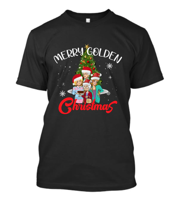 Merry Golden Christmas Golden Girls Santa Hats Christmas Tree Snowflakes T-Shirt