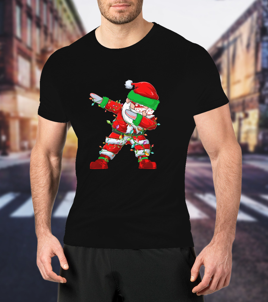 Dabbing Santa Wrapped In Christmas Lights T-Shirt