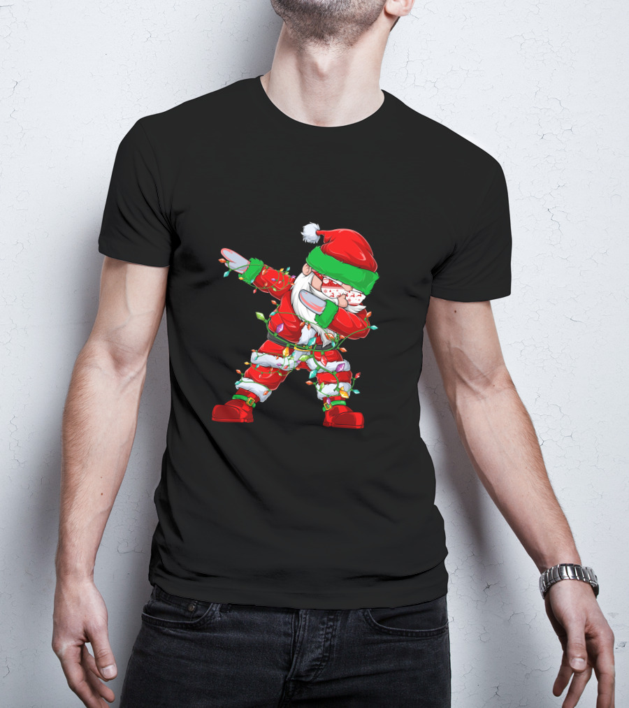 Dabbing Santa Wrapped In Christmas Lights T-Shirt