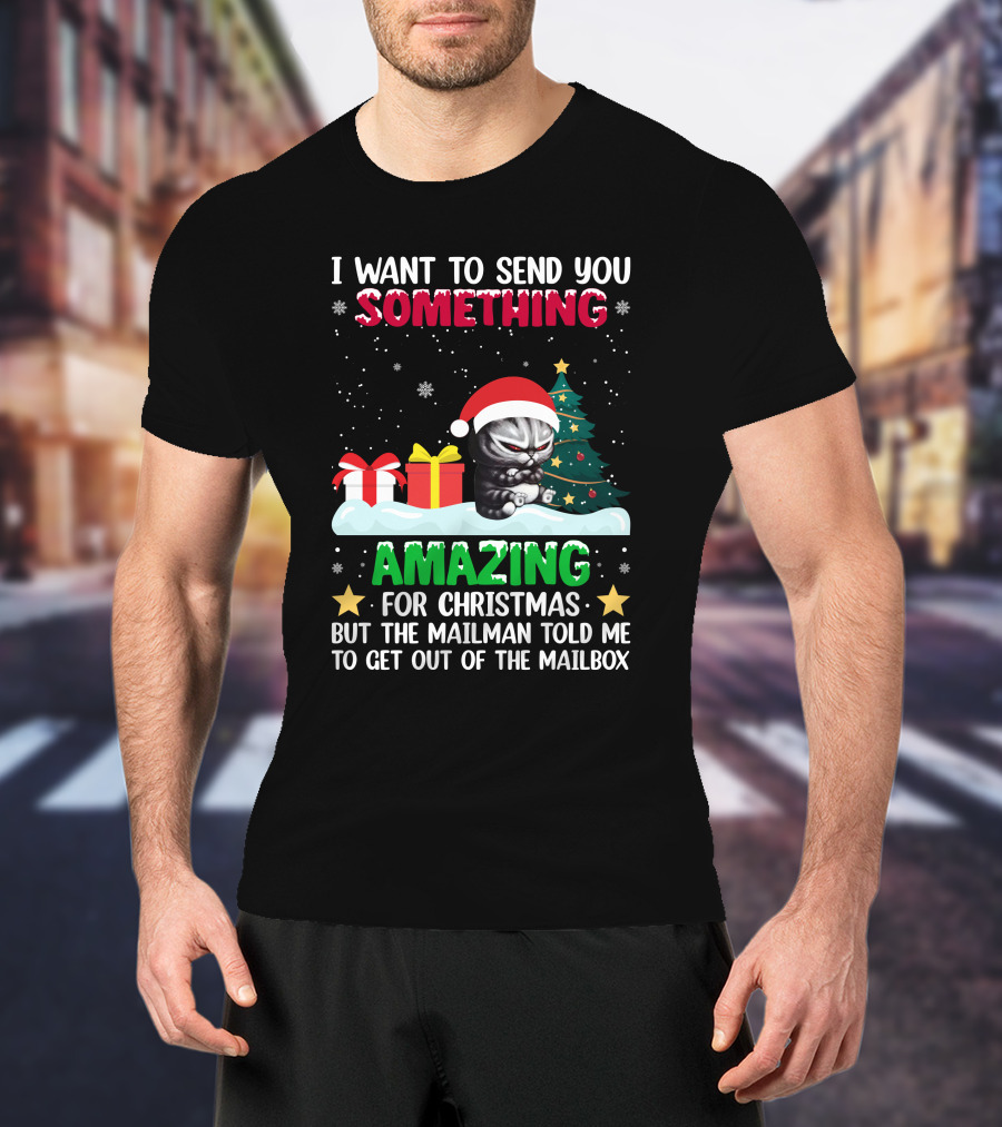 I Want To Send You Something Amazing For Christmas But The Mailman Told Me To Get Out Of The Mailbox Cat T-Shirt