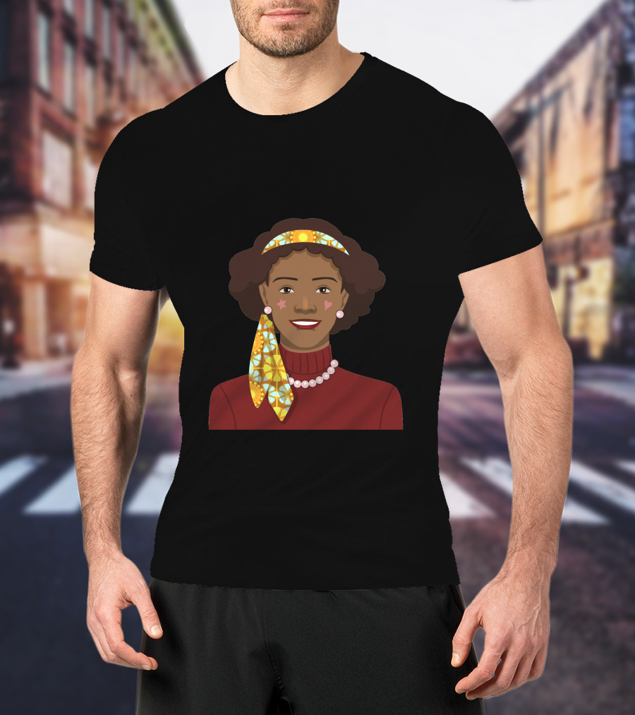 Black African Woman With Patterned Headband And Red T-Shirt