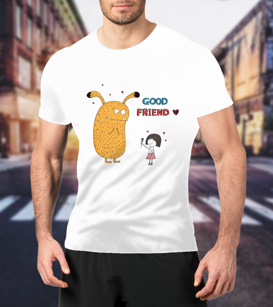 Good Friend Cute Monster And Girl With Hearts T-Shirt