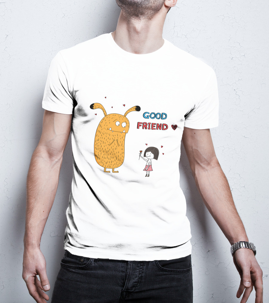 Good Friend Cute Monster And Girl With Hearts T-Shirt