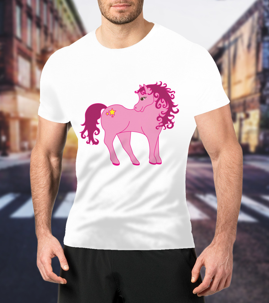 Cute Pink Pony With Curly Mane And Star Markings T-Shirt