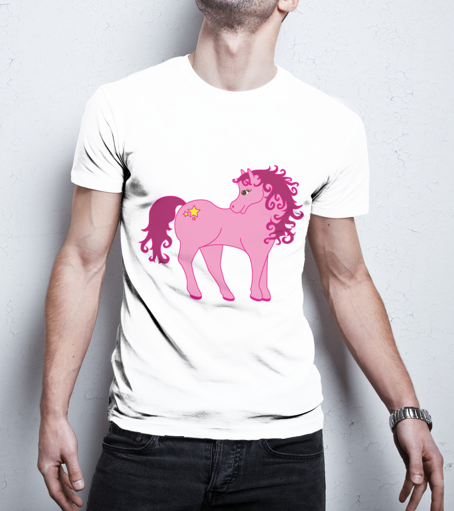 Cute Pink Pony With Curly Mane And Star Markings T-Shirt