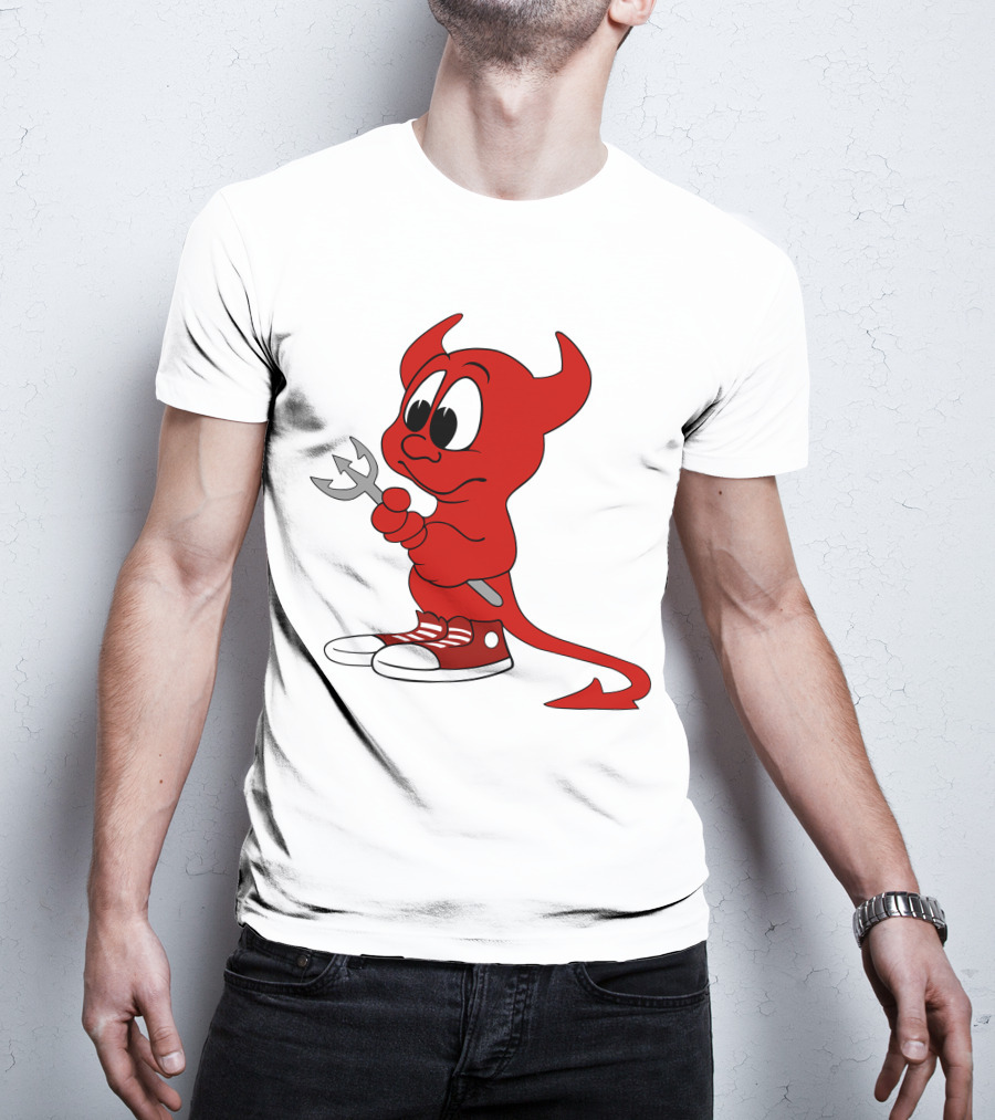 Devil In Sneakers Holding Pitch Fork Cartoon T-Shirt