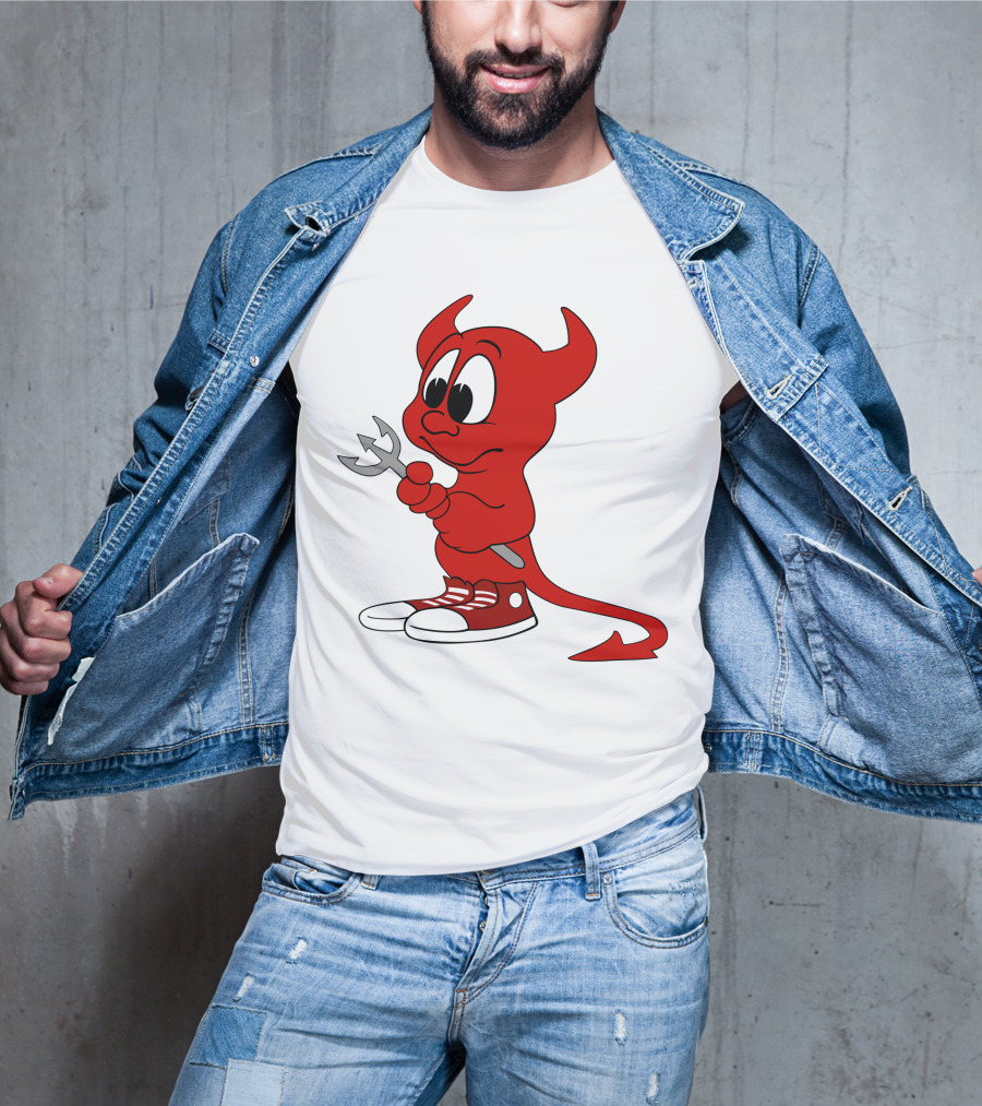 Devil In Sneakers Holding Pitch Fork Cartoon T-Shirt