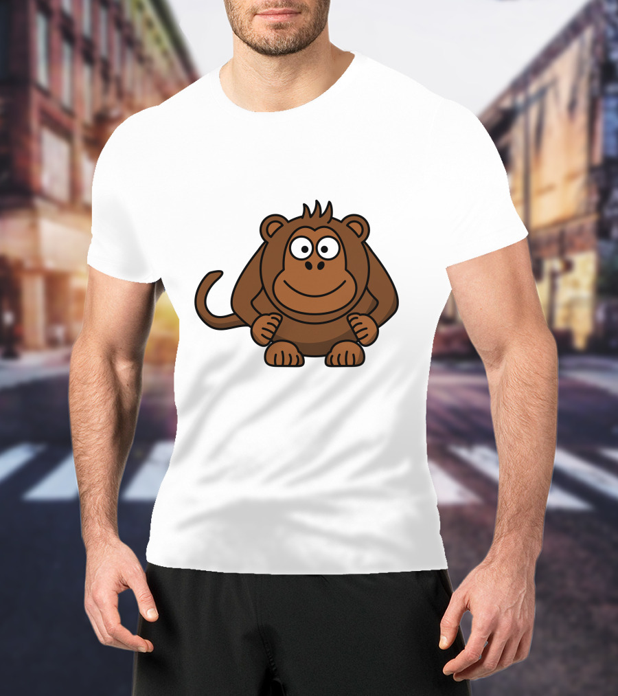Cartoon Monkey Illustration Brown Playful Character T-Shirt