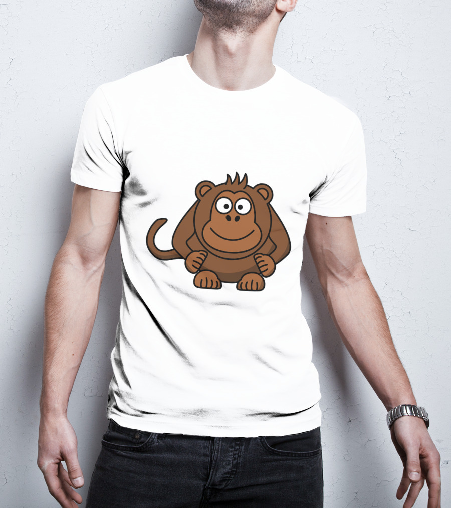 Cartoon Monkey Illustration Brown Playful Character T-Shirt