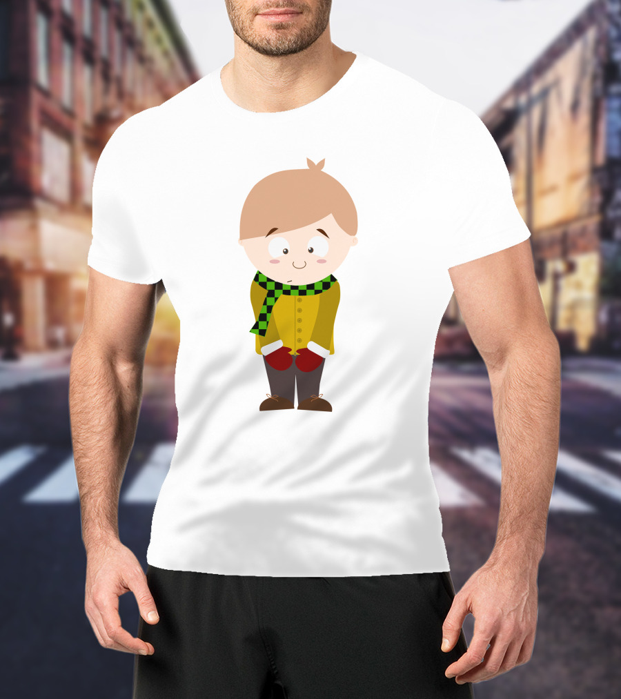 Cute Boy In Winter Scarf And Mittens T-Shirt