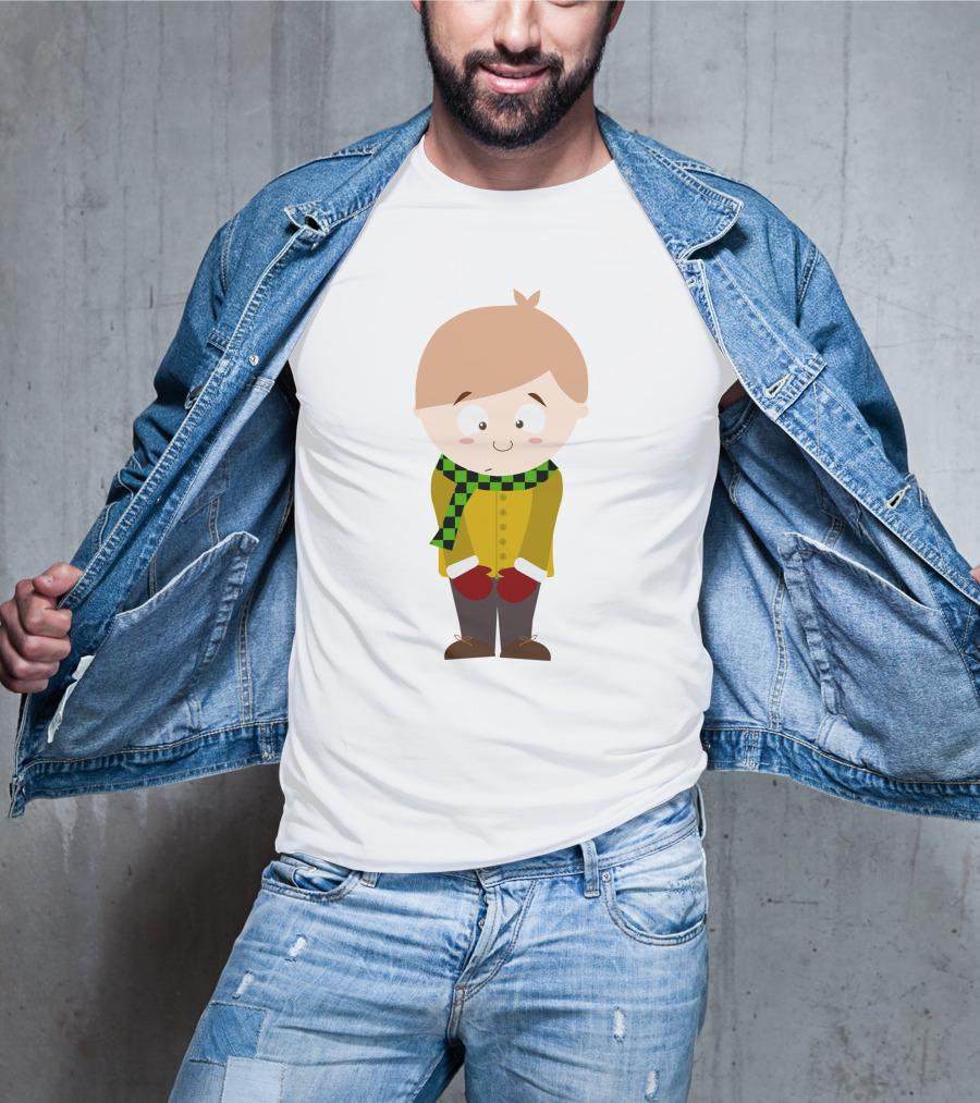 Cute Boy In Winter Scarf And Mittens T-Shirt