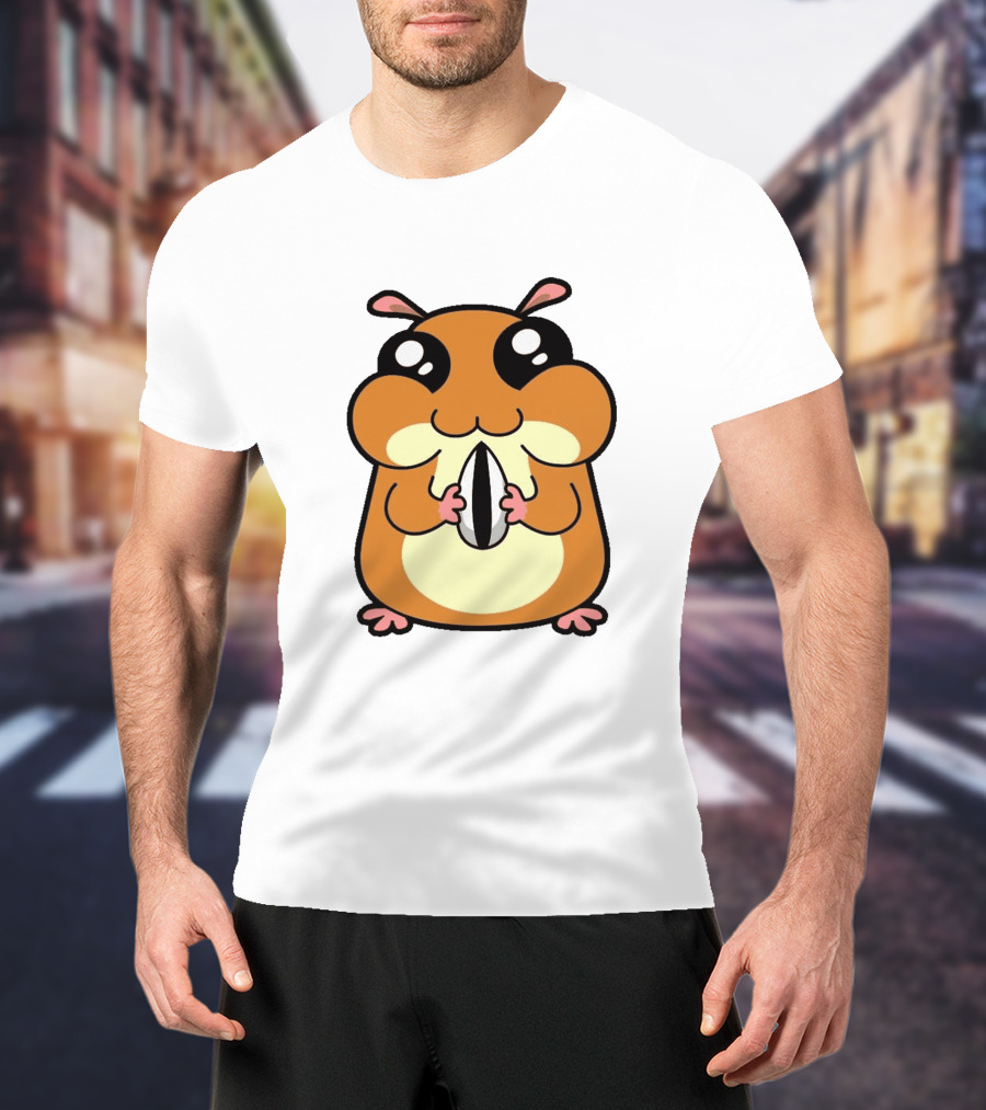 Hamster Eating Sunflower Seed Cartoon Character T-Shirt