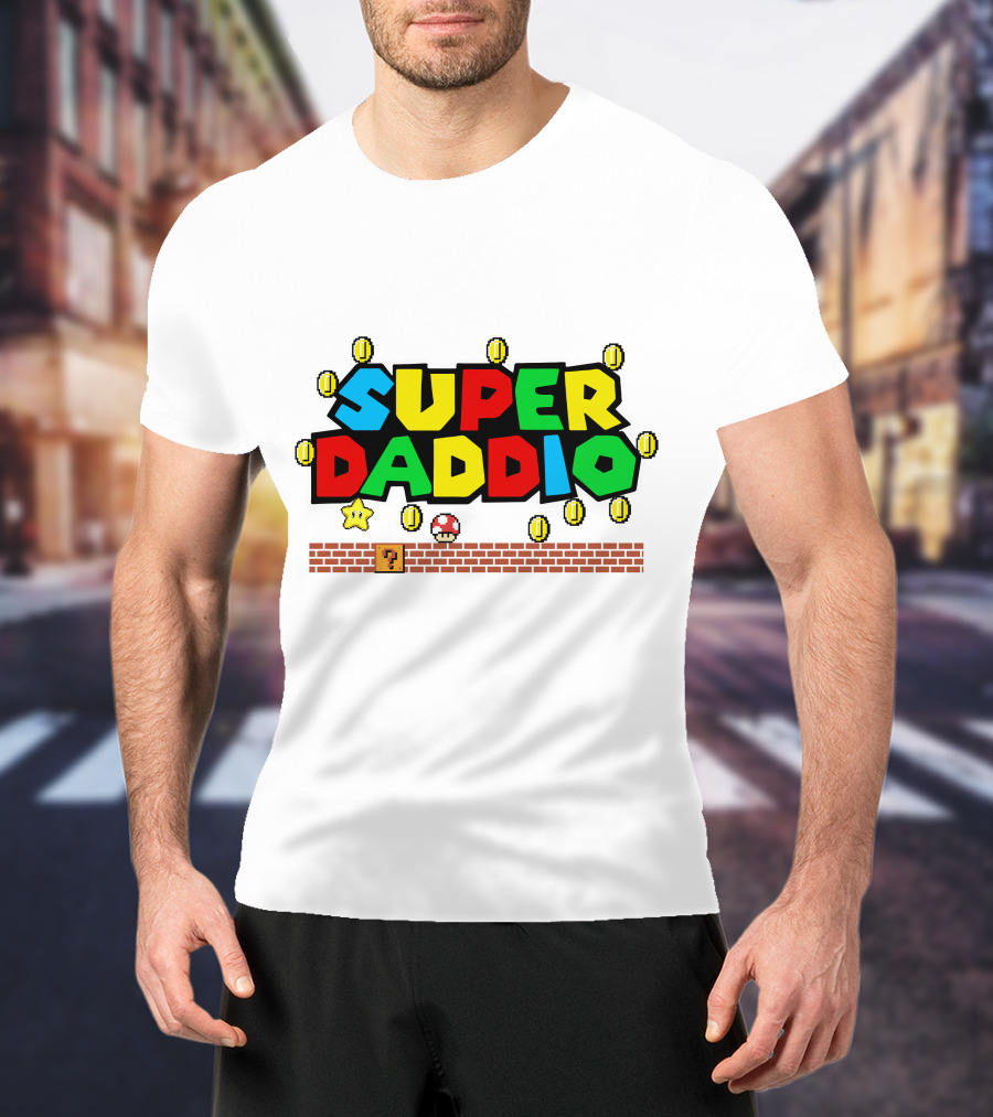 Fathers Day Super Daddio Nintendo Mario Parody Coins Bricks Star T-Shirt