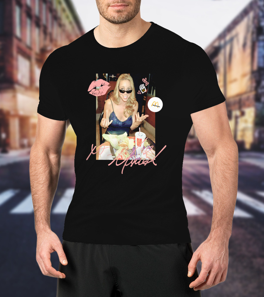 Mariah Carey McDonalds Merch With Pink Lips And Heart Accents T-Shirt