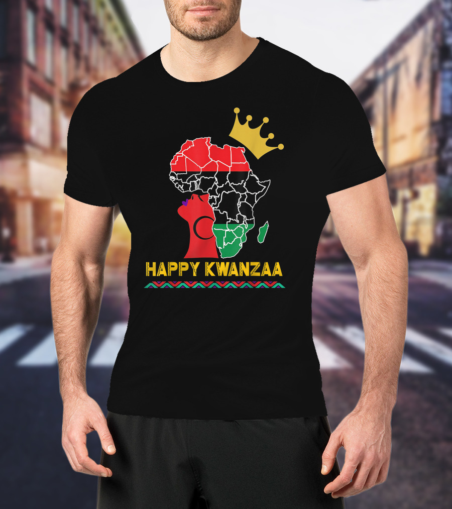 Happy Kwanzaa African Map Black Woman Queen With Crown T-Shirt