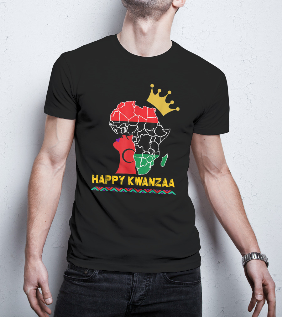 Happy Kwanzaa African Map Black Woman Queen With Crown T-Shirt