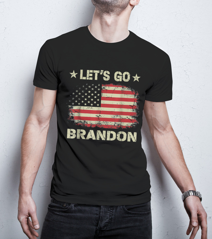 LET'S GO BRANDON American Flag Stars Distressed Patriotic Anti Liberal T-Shirt