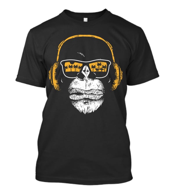Monkey With DJ Headphones Sunglasses Palm Trees T-Shirt