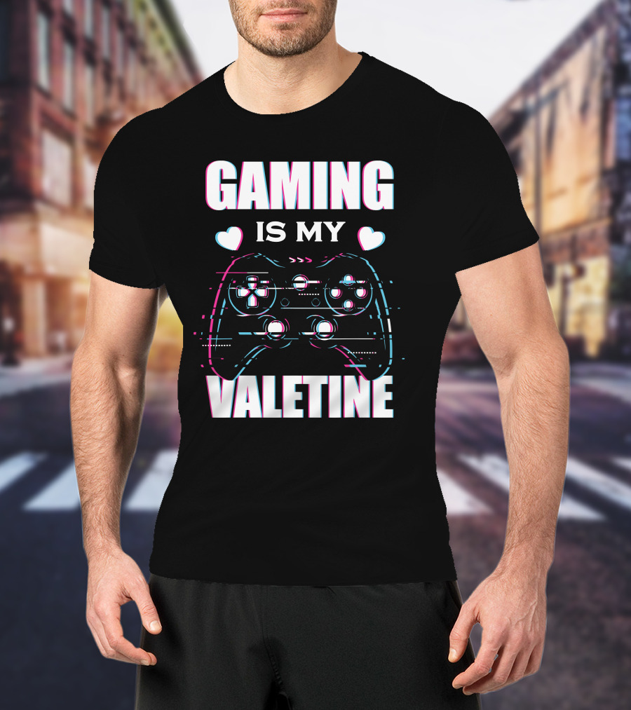 Gaming Is My Valentine Controller Hearts Glitch Effect T-Shirt