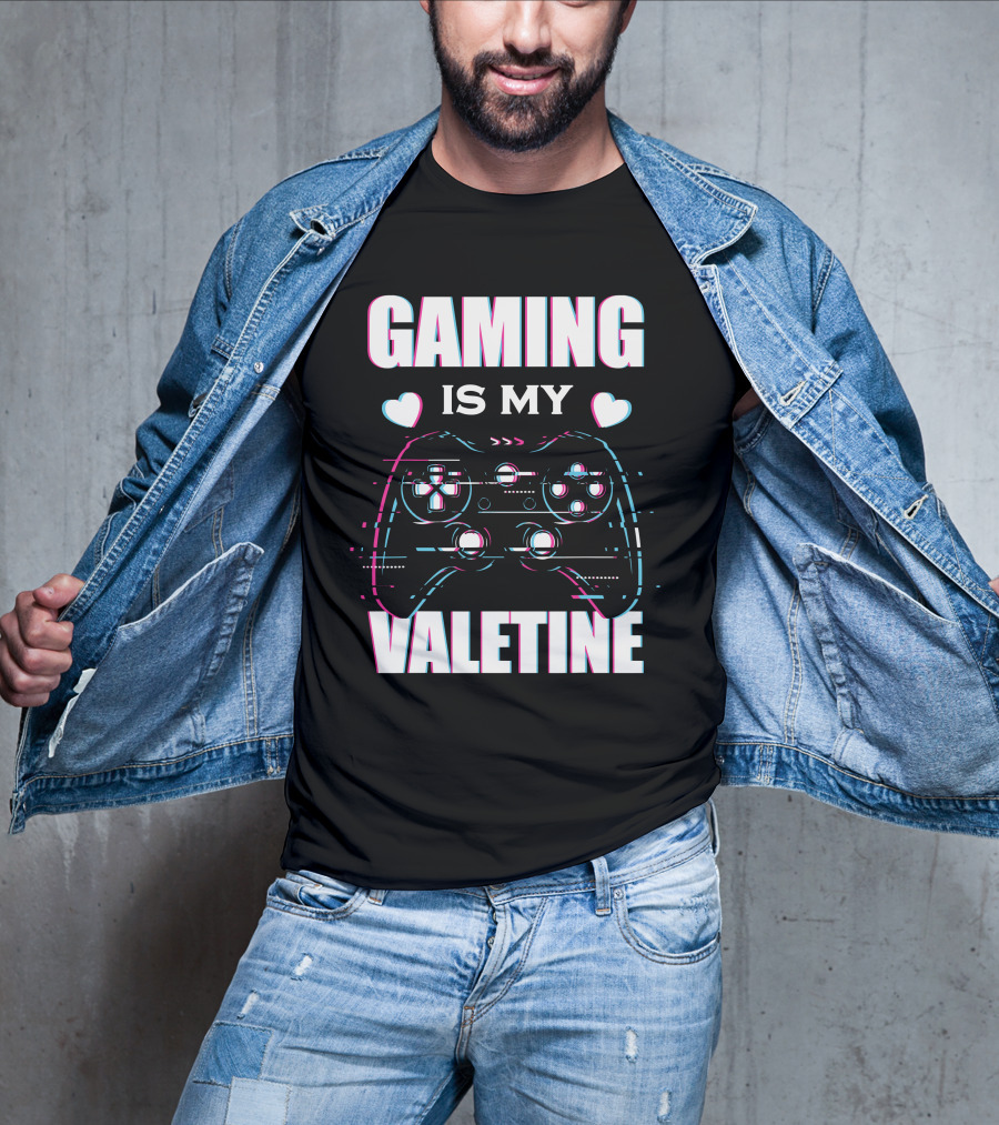 Gaming Is My Valentine Controller Hearts Glitch Effect T-Shirt