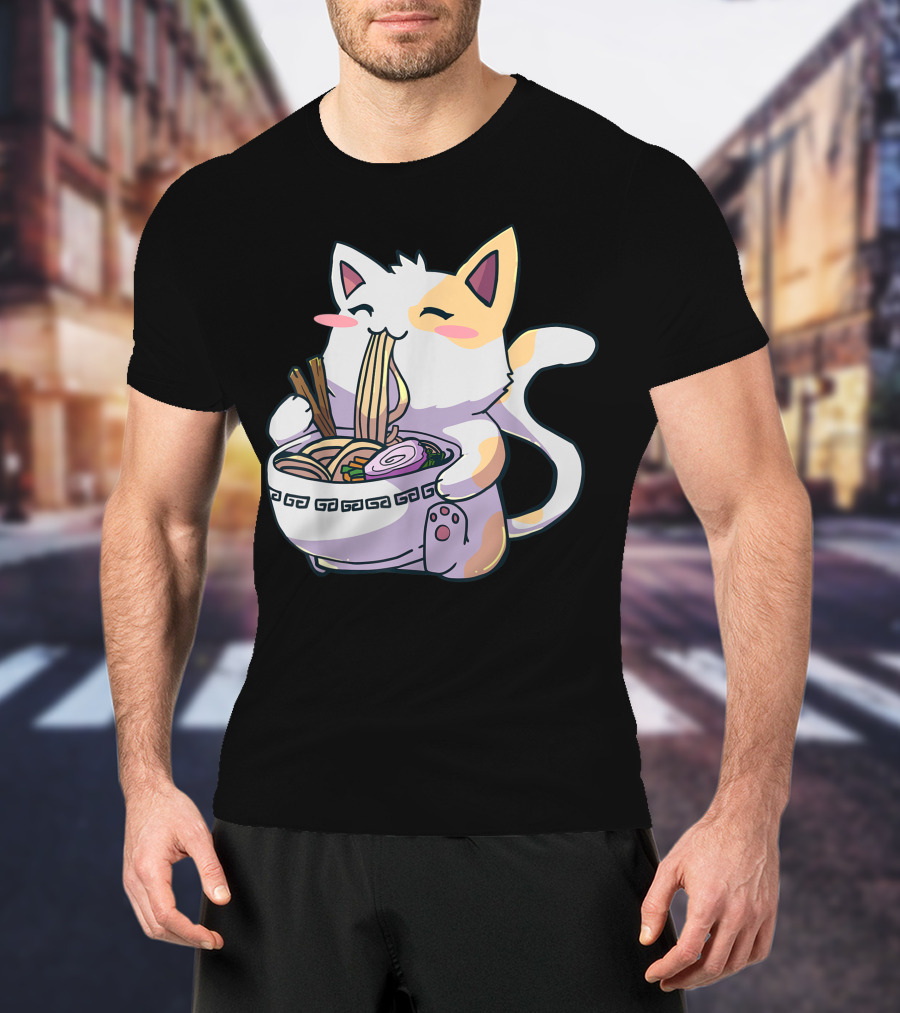 Kawaii Anime Ramen Cat Japanese Noodles T-Shirt
