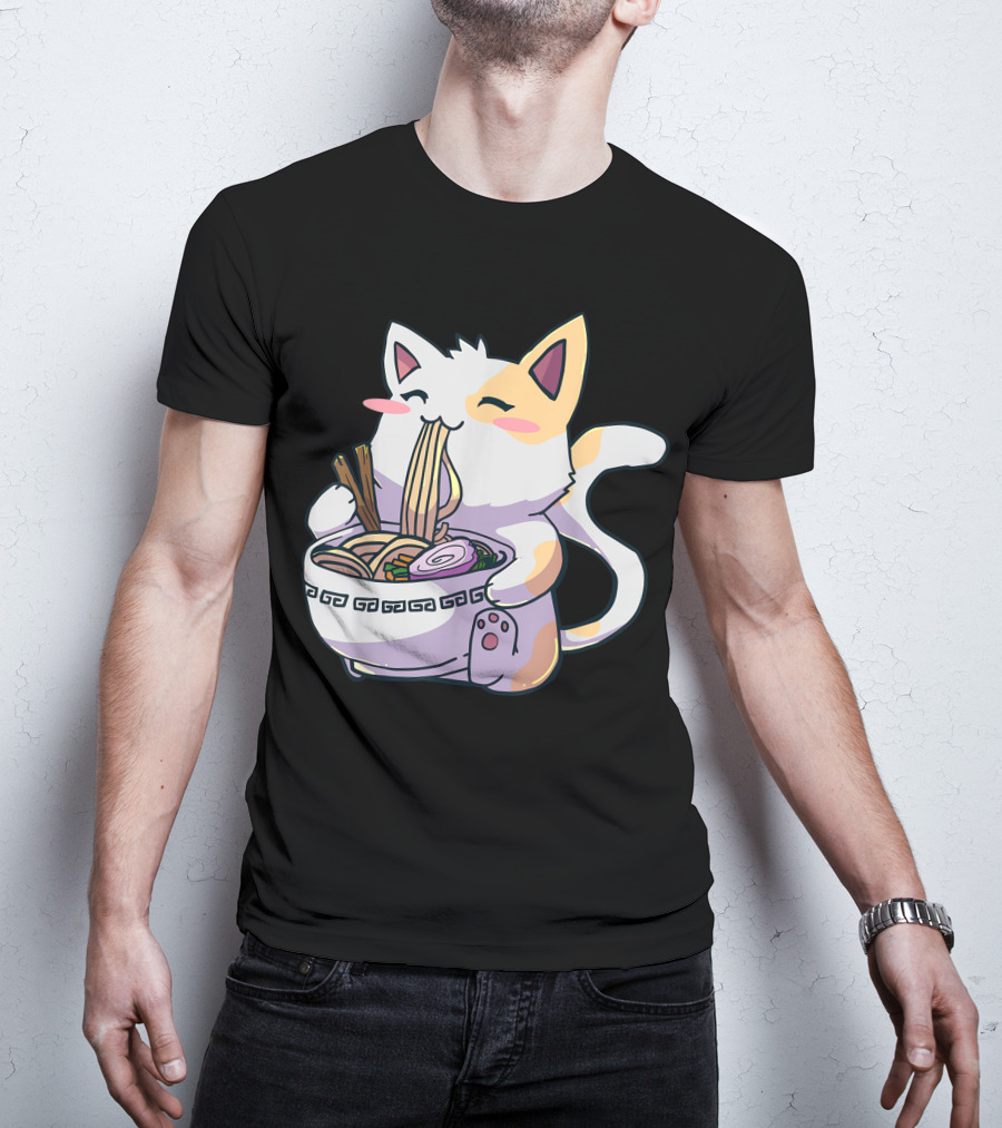 Kawaii Anime Ramen Cat Japanese Noodles T-Shirt