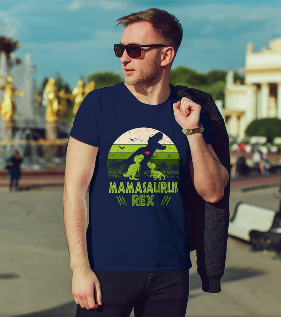 Kid Dinosaur Love For MamaSaurus Rex With Green Jungle Scene And Heart T-Shirt