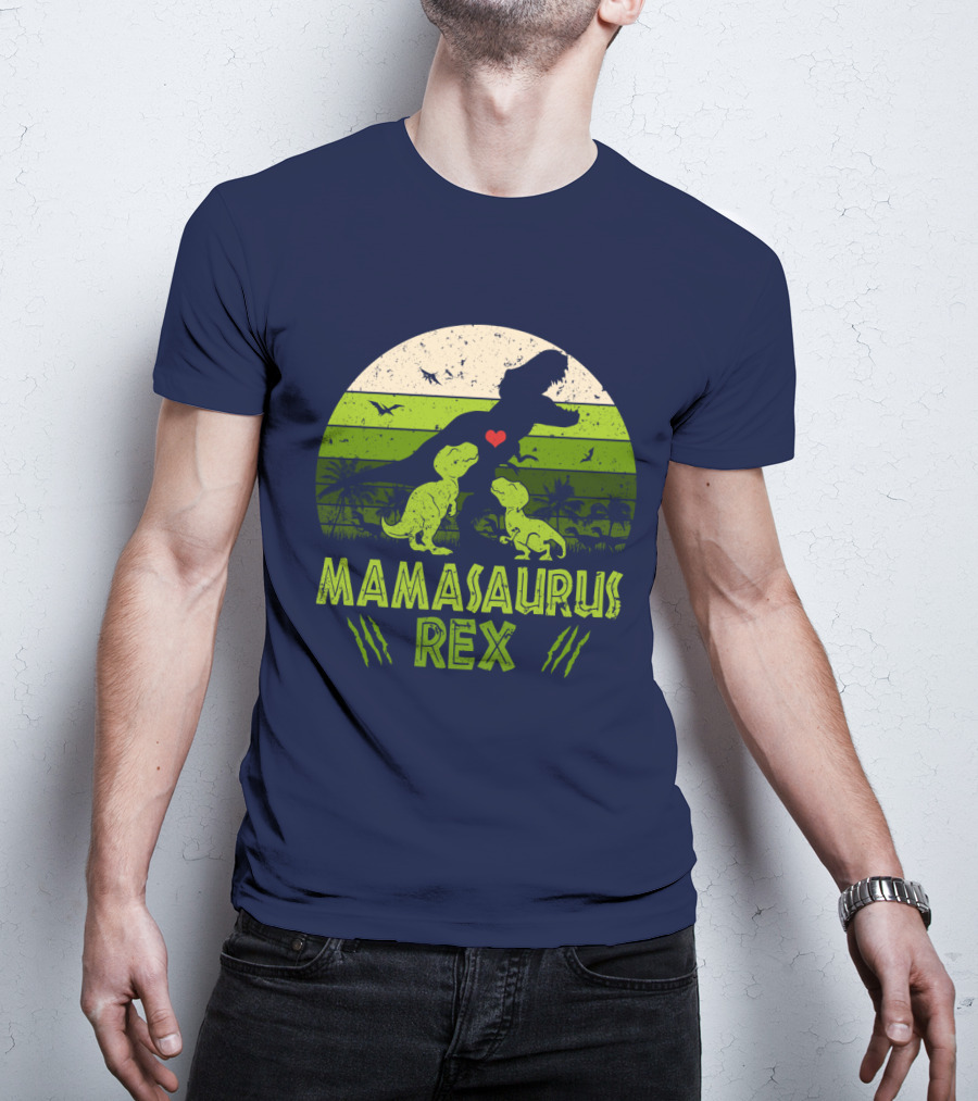 Kid Dinosaur Love For MamaSaurus Rex With Green Jungle Scene And Heart T-Shirt
