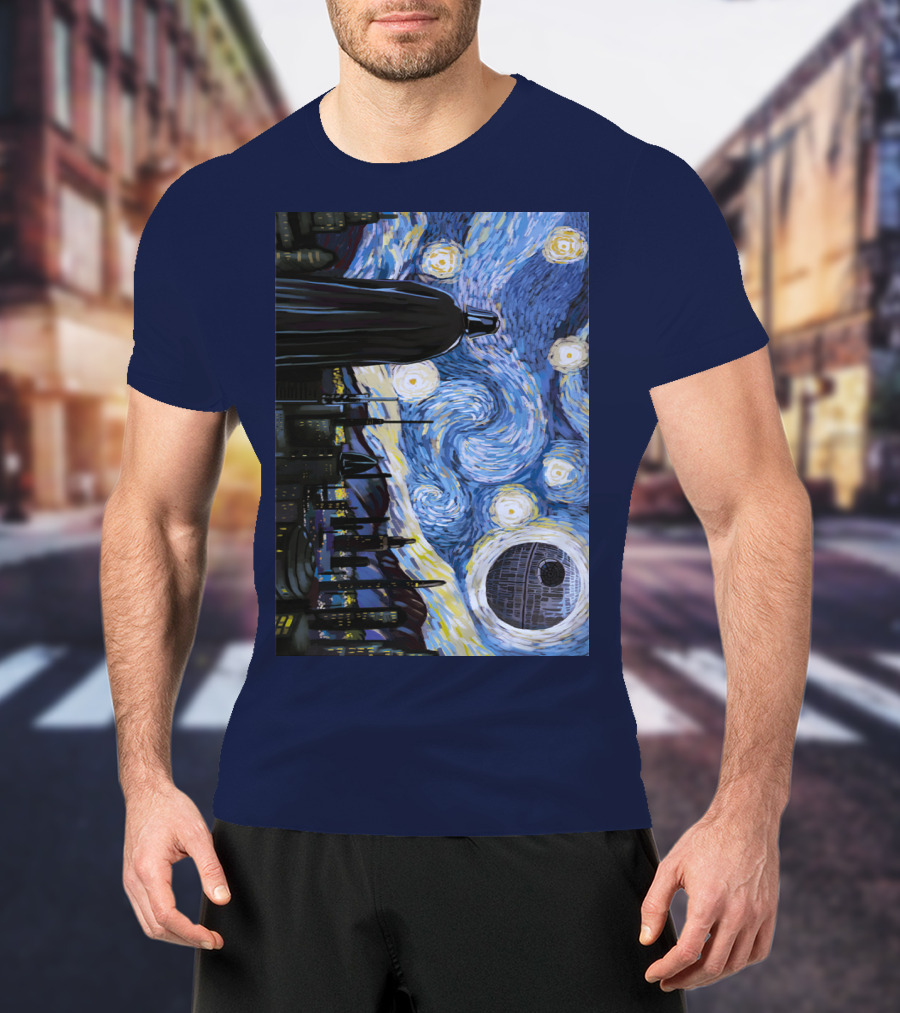 Darth Vader And Death Star In Starry Night T-Shirt