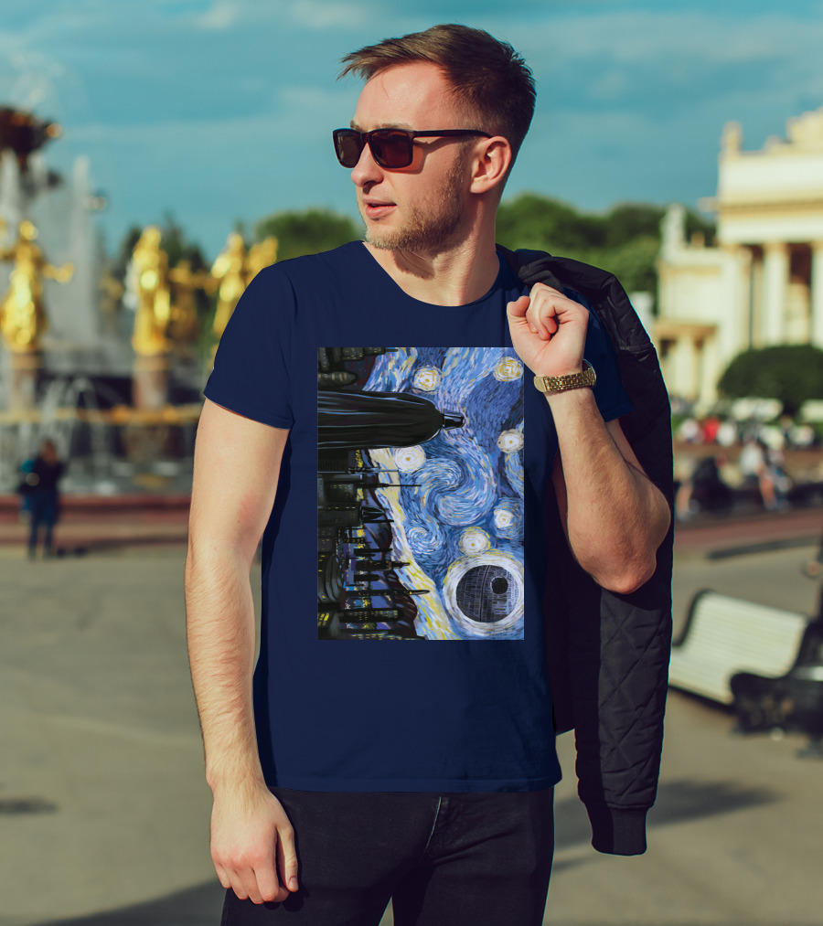 Darth Vader And Death Star In Starry Night T-Shirt