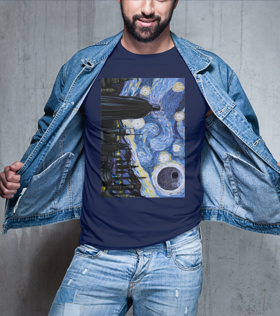 Darth Vader And Death Star In Starry Night T-Shirt