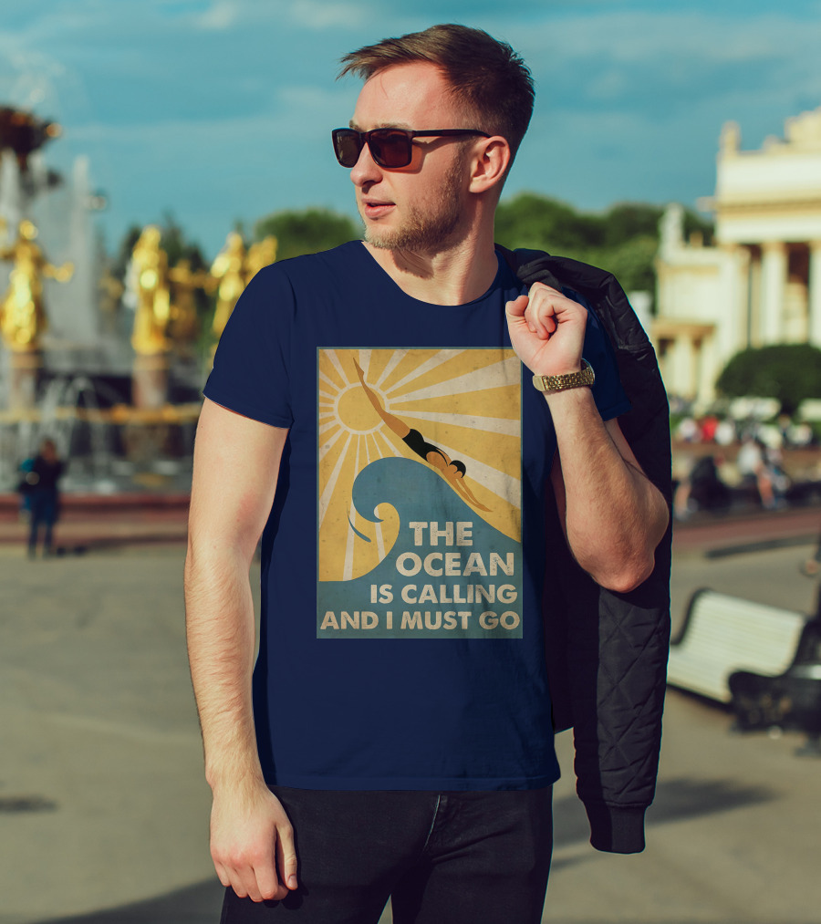 Swimming The Ocean Is Calling And I Must Go Vintage Sun Wave Dive T-Shirt