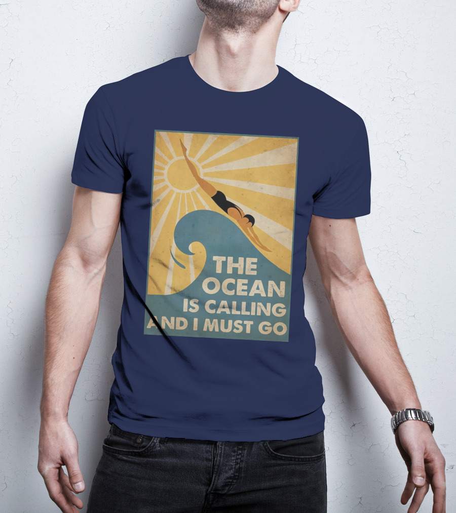 Swimming The Ocean Is Calling And I Must Go Vintage Sun Wave Dive T-Shirt