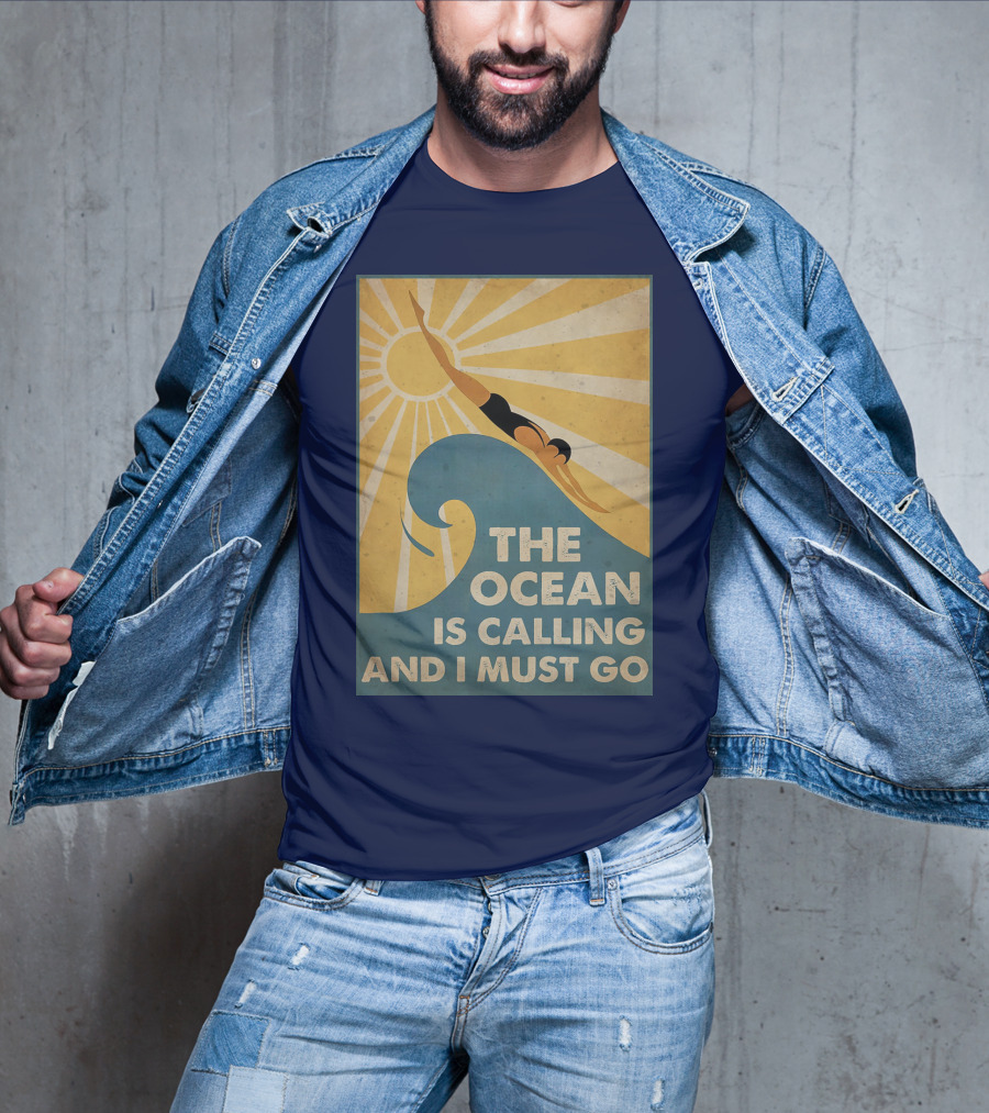 Swimming The Ocean Is Calling And I Must Go Vintage Sun Wave Dive T-Shirt