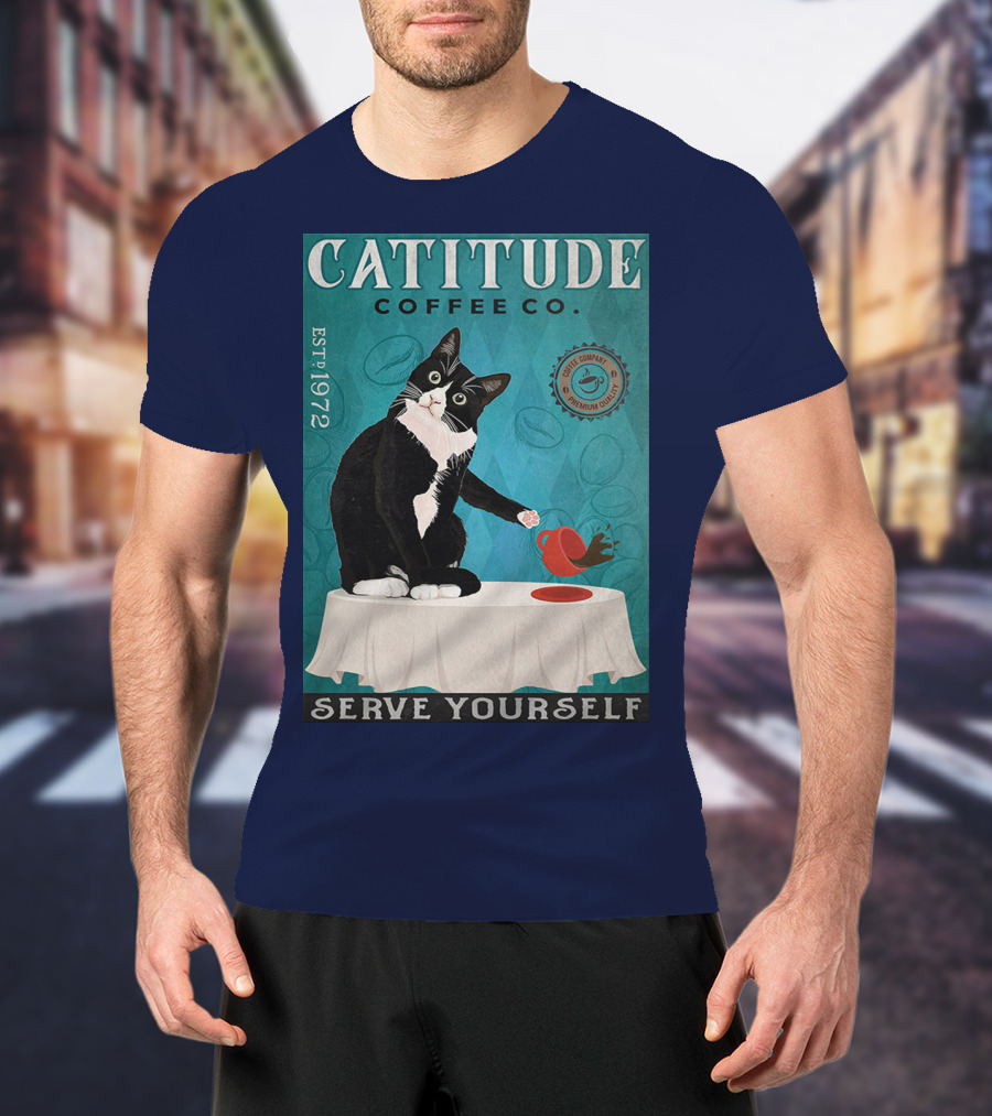 Cattitude Coffee Co Serve Yourself Cat Premium Coffee EST 1972 T-Shirt