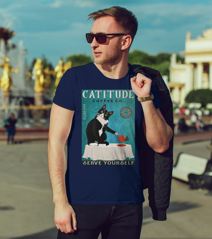 Cattitude Coffee Co Serve Yourself Cat Premium Coffee EST 1972 T-Shirt