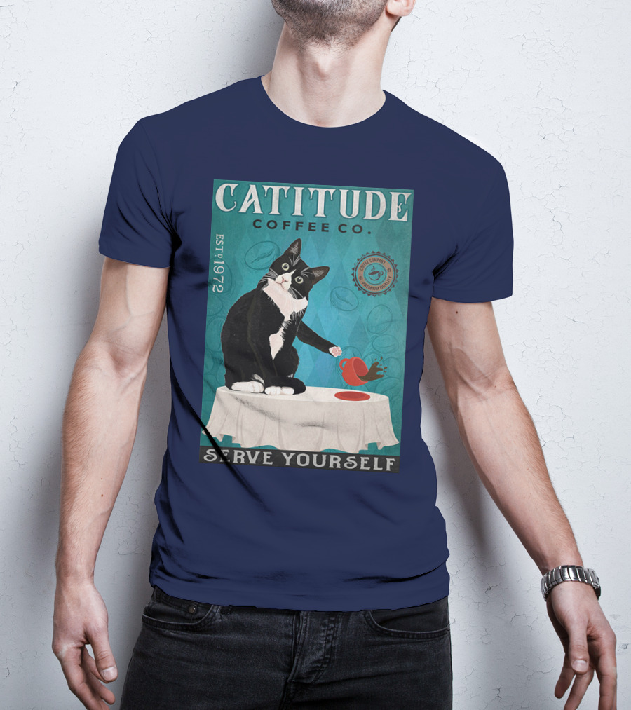 Cattitude Coffee Co Serve Yourself Cat Premium Coffee EST 1972 T-Shirt
