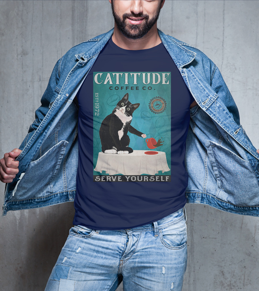 Cattitude Coffee Co Serve Yourself Cat Premium Coffee EST 1972 T-Shirt