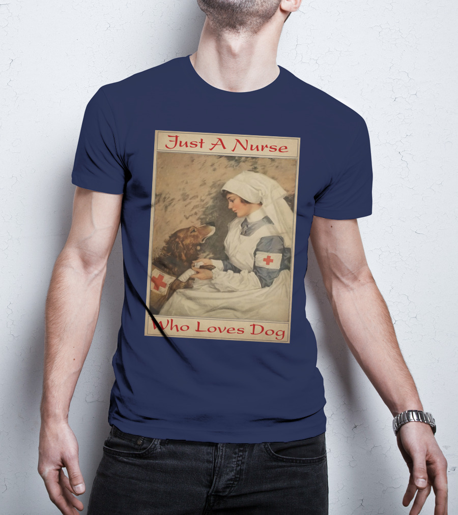 Just A Nurse Who Loves Dog With Red Cross And Caring Gesture T-Shirt