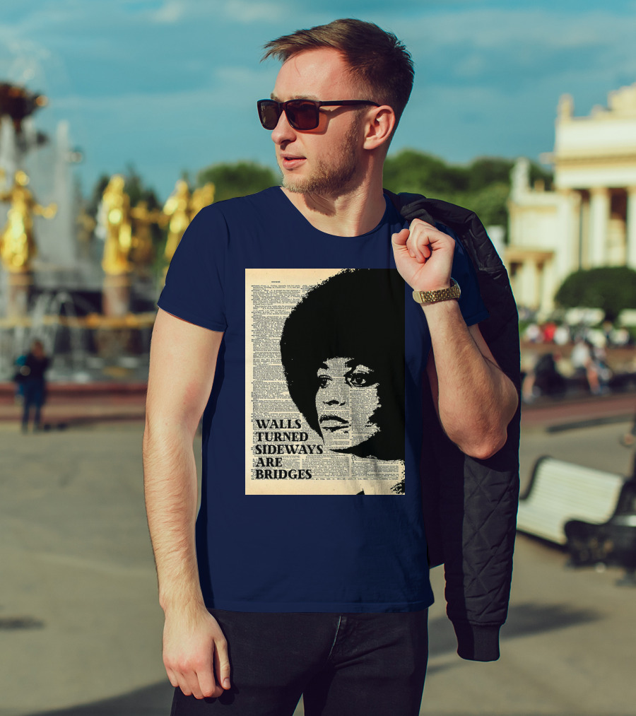 Angela Davis Walls Turned Sideways Are Bridges Vintage Print T-Shirt