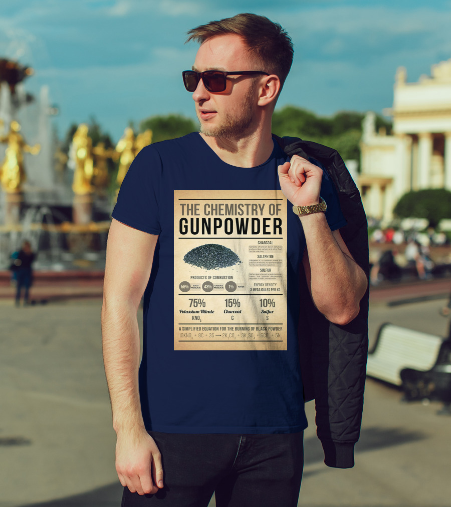 The Chemistry Of Gunpowder Formula: Potassium Nitrate Charcoal Sulfur Ratio And Energy Density T-Shirt